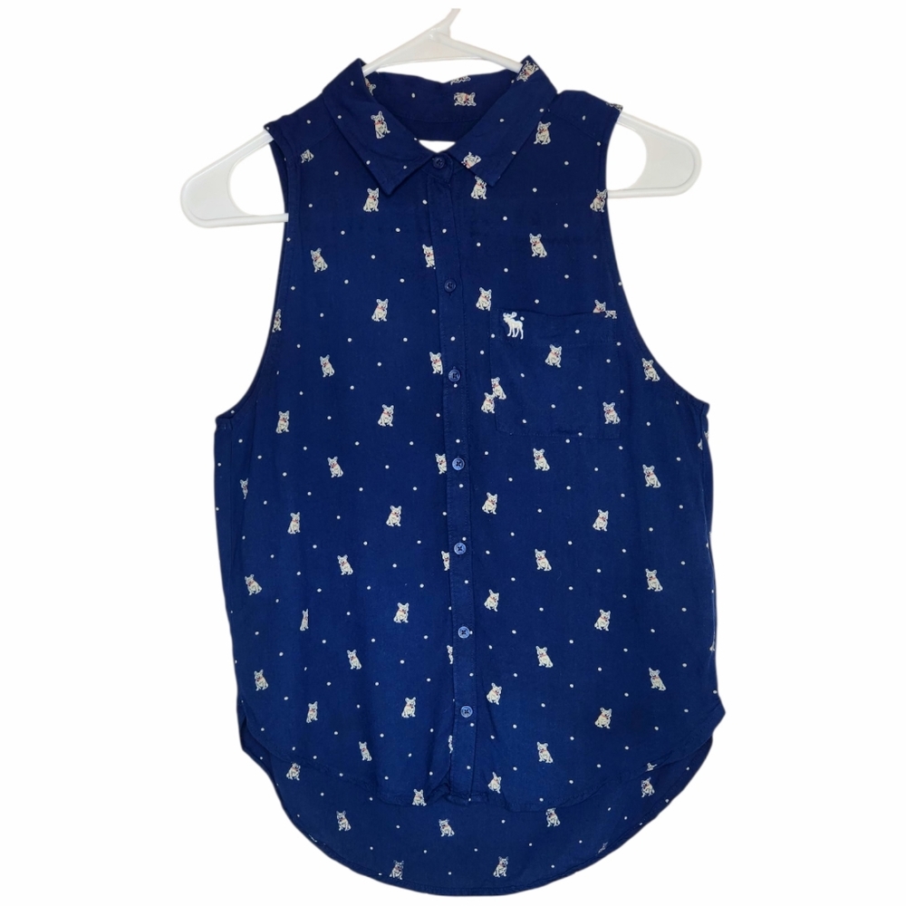Abercrombie & Fitch Bulldog Print Sleeveless Button Down Top XS